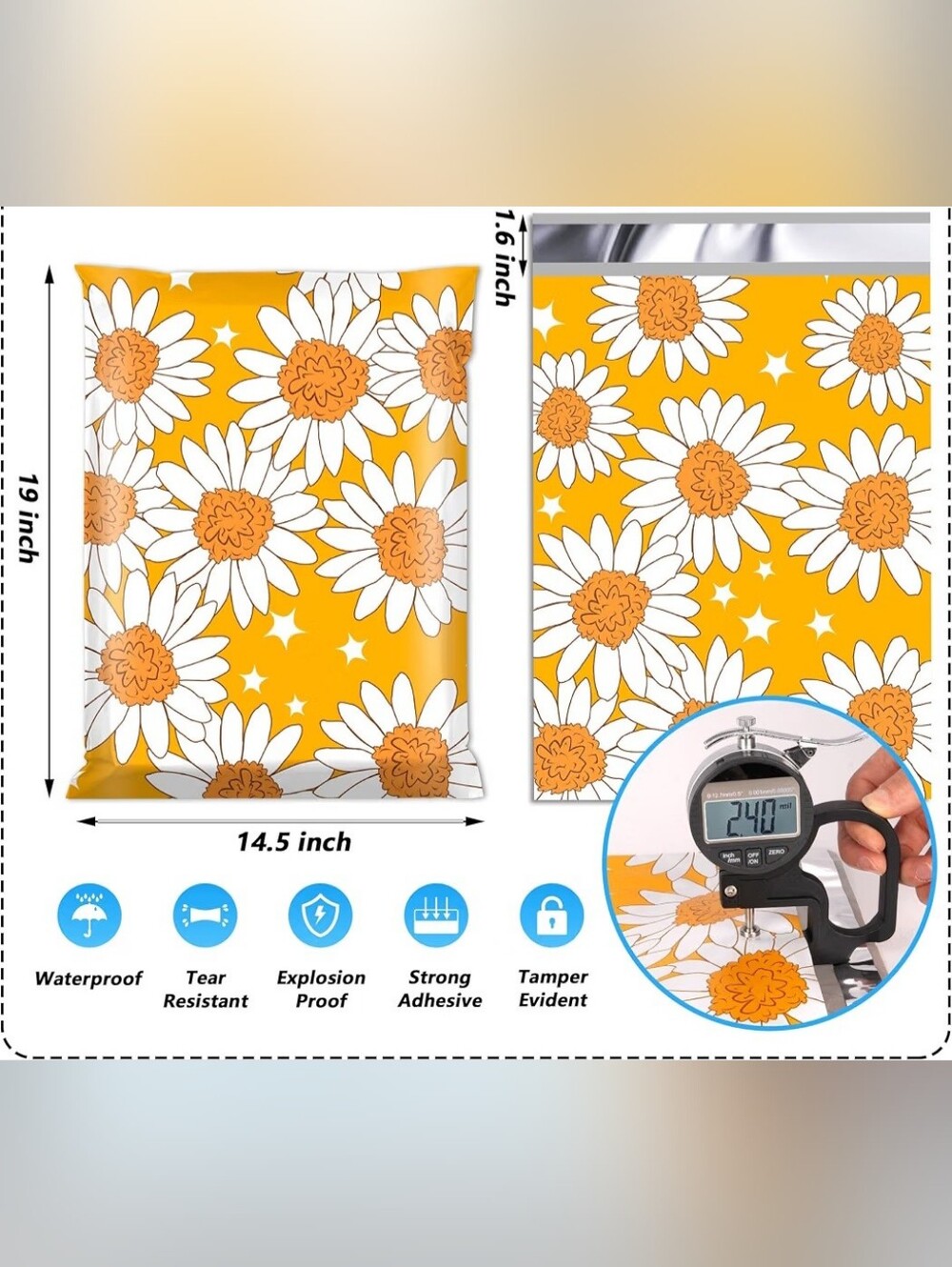 Poly Mailers 14.5"x19" Yellow Daisy- 25 Pack - Picture 2 of 5